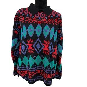 Vintage Michael Carrie Abstract Geometric Collared Sweater
